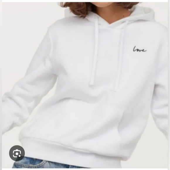 H&M Sweaters - H&M White Love Hoodie Juniors Sweater Size Small